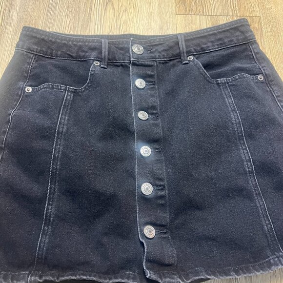 American Eagle Jean Skirt Size 10 Y2K Denim Mini Button Front High Rise A-line - Picture 3 of 9